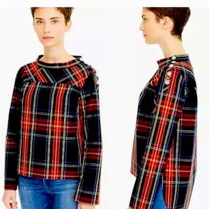 Beautiful J. CREW Holiday Plaid Jeweled Funnelneck Blouse